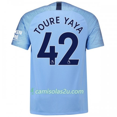Camisolas de Futebol Manchester City Toure Yaya 42 Equipamento Principal 2018/19 Manga Curta Camisolas de Futebol Manchester City Toure Yaya 42 Equipamento Principal 2018/19 Manga Curta